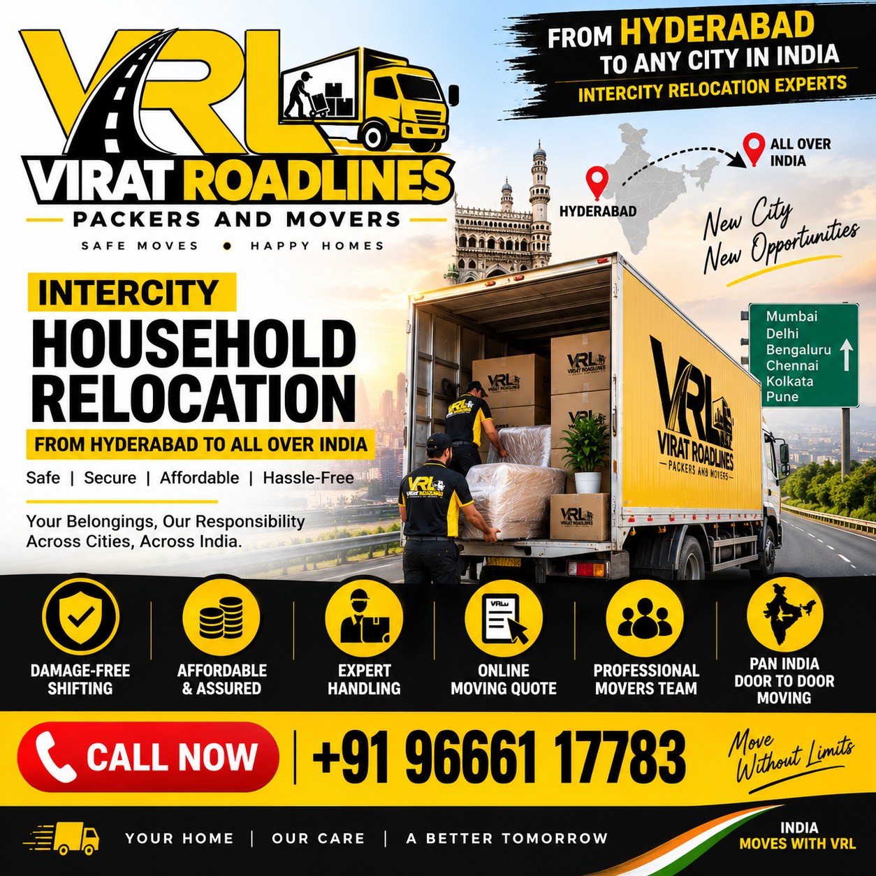 Intercity Household Relocation from Hyderabad by VRL Packers and Movers