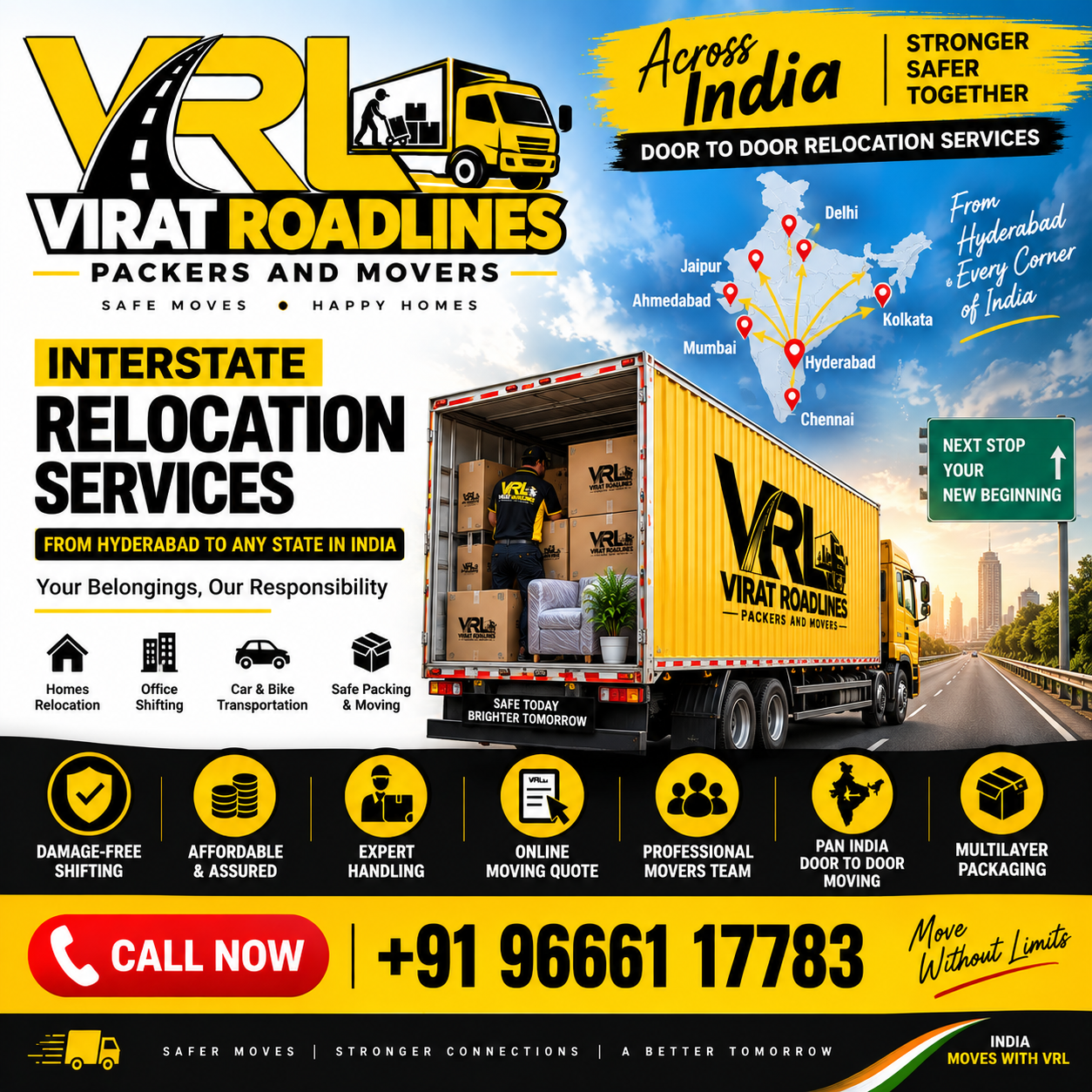 Interstate Relocation Services from Hyderabad by VRL Packers and Movers